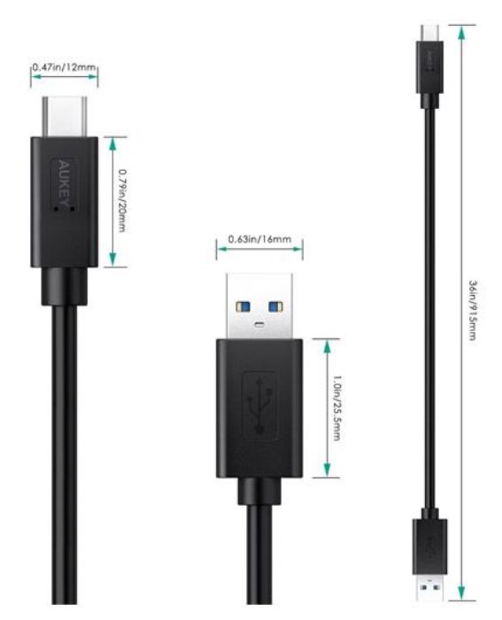 تصویر  کابل شارژ و انتقال اطلاعات USB 3.0 به USB-C آکی - 90 سانتی‌متر