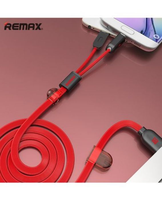 تصویر  کابل شارژ و انتقال اطلاعات 2 در 1 آهن ربایی، یو اس بی به میکرو یو اس بی و لایتنینگ ریمکس برای آیفون، آیپد و گوشی‌های اندرویدی