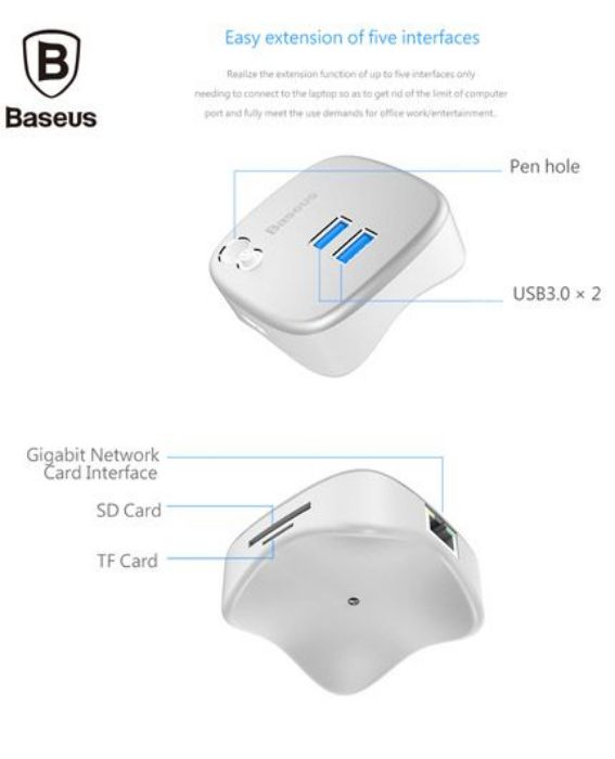 تصویر  هاب USB و داک چند منظوره 5 در 1 بیسوس
