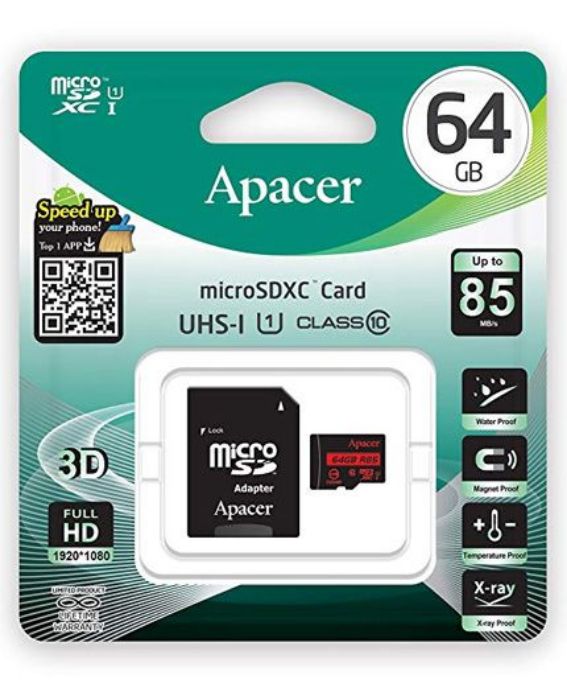 تصویر  کارت حافظه اپیسر میکرو اس دی ایکس سی 64 گیگابایت کلاس 10 مدل آر 85 با سرعت 85 مگابایت در ثانیه به همراه آداپتور تبدیل