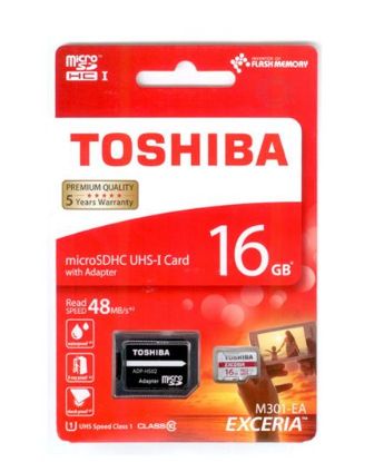 تصویر  کارت حافظه توشیبا میکرو اس دی اچ سی 16 گیگابایت کلاس 10 با سرعت 48 مگابایت در ثانیه به همراه آداپتور تبدیل