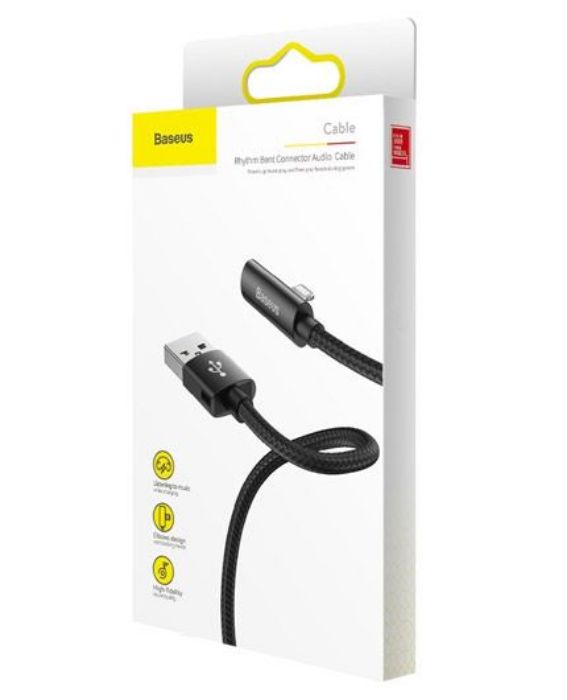 تصویر  کابل شارژ و اتصال همزمان هندزفری  120 سانتی‌متری USB به لایتنینگ باسئوس مدل Rhythm Bent Connector