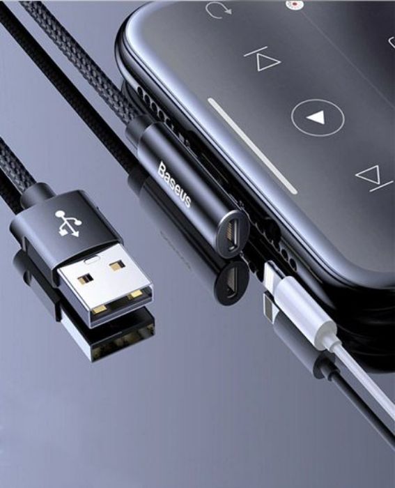 تصویر  کابل شارژ و اتصال همزمان هندزفری  120 سانتی‌متری USB به لایتنینگ باسئوس مدل Rhythm Bent Connector
