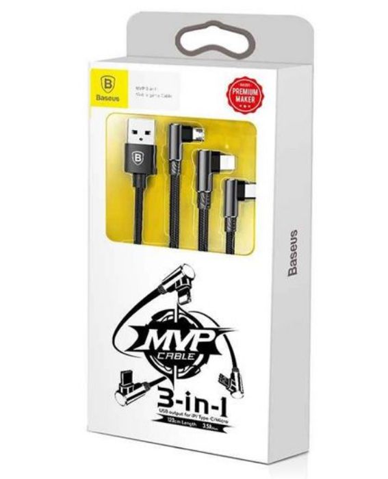 تصویر  کابل 1.2 متری شارژ و انتقال اطلاعات 3 در 1 تایپ سی به میکرو یو اس بی، لایتنینگ و تایپ سی باسئوس برای آیفون، آیپد و گوشی‌های اندرویدی مدل MVP