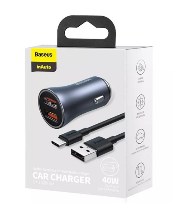 تصویر  شارژر فندکی باسئوس مدل Golden Contactor Pro