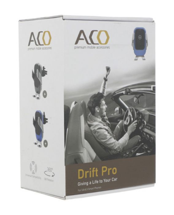 تصویر  پایه نگهدارنده گوشی داخل خودرو و شارژر بی سیم آکو مدل Drift Pro