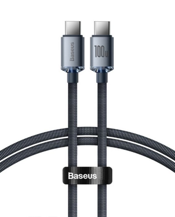 تصویر  کابل شارژ USB-C به USB-C باسئوس 1.2 متر کریستال 100 واتی مدل cajy000601