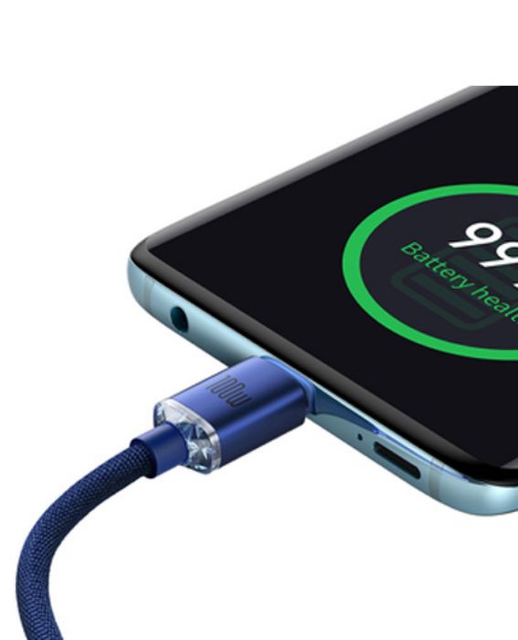 تصویر  کابل شارژ USB-C به USB-C باسئوس 1.2 متر کریستال شاین 100 واتی مدل cajy000603