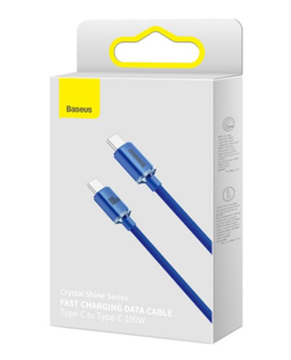 تصویر  کابل شارژ USB-C به USB-C باسئوس 1.2 متر کریستال شاین 100 واتی مدل cajy000603