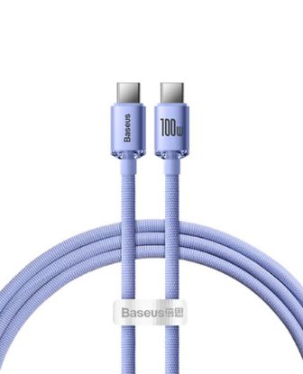 تصویر  کابل شارژ USB-C به USB-C باسئوس 1.2 متر کریستال شاین 100 واتی مدل cajy000605