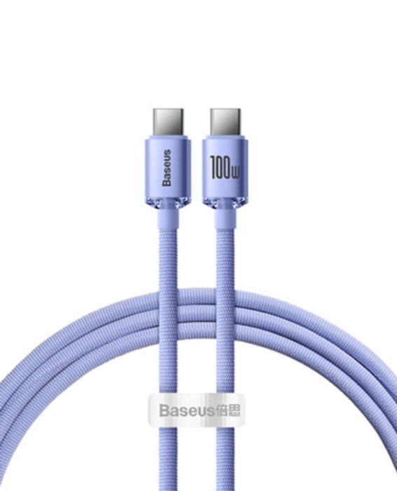 تصویر  کابل شارژ USB-C به USB-C باسئوس 1.2 متر کریستال شاین 100 واتی مدل cajy000605
