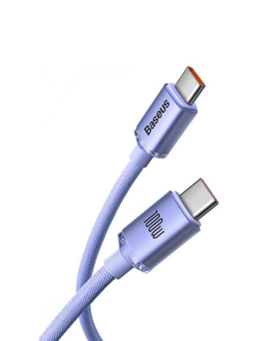 تصویر  کابل شارژ USB-C به USB-C باسئوس 1.2 متر کریستال شاین 100 واتی مدل cajy000605