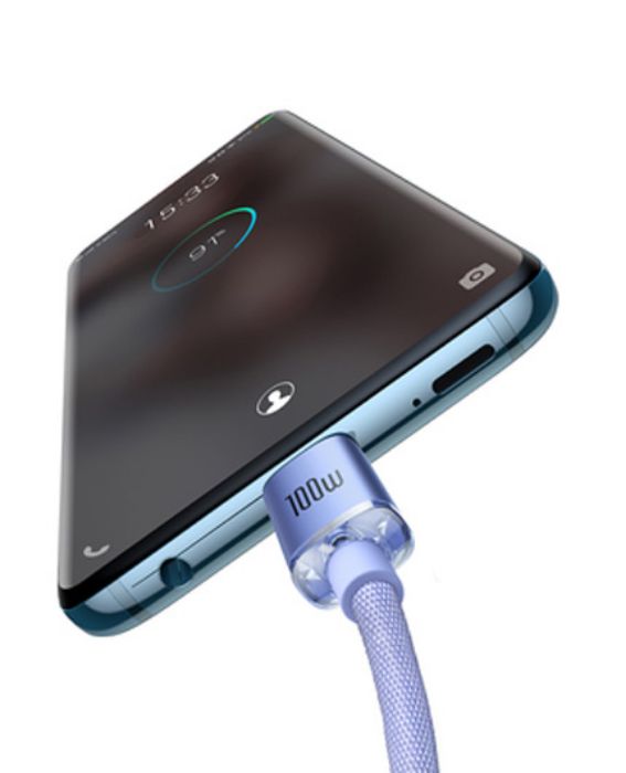تصویر  کابل شارژ USB-C به USB-C باسئوس 1.2 متر کریستال شاین 100 واتی مدل cajy000605