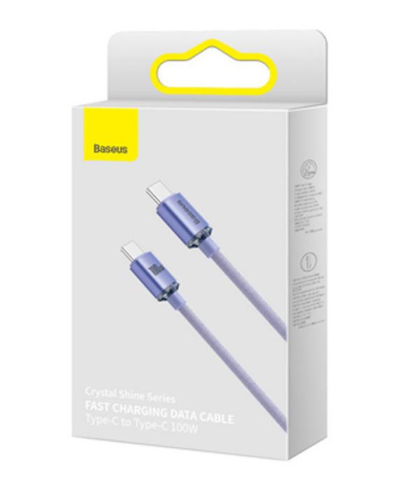 تصویر  کابل شارژ USB-C به USB-C باسئوس 1.2 متر کریستال شاین 100 واتی مدل cajy000605