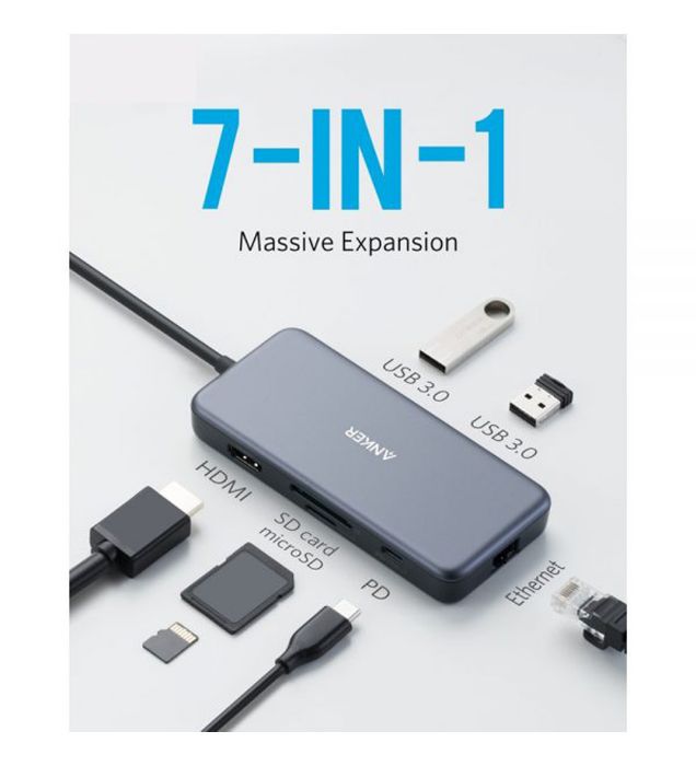 تصویر  هاب 7 پورت انکر Premium با کابل USB-C مدل A8352