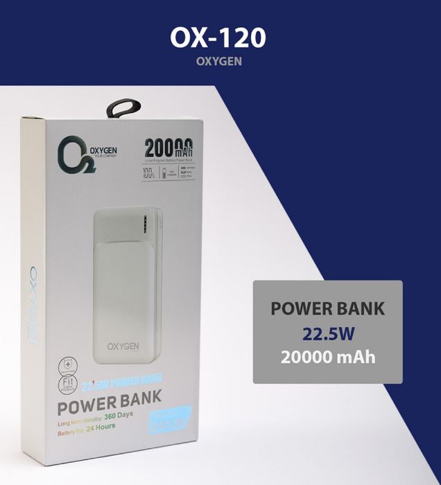 تصویر  پاوربانک اکسیژن مدل OX120 ظرفیت 20000 میلی آمپر ساعت