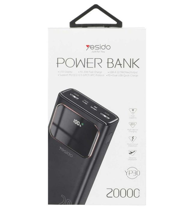 تصویر  پاوربانک یسیدو مدل YP30 ظرفیت 20000 میلی آمپر ساعت