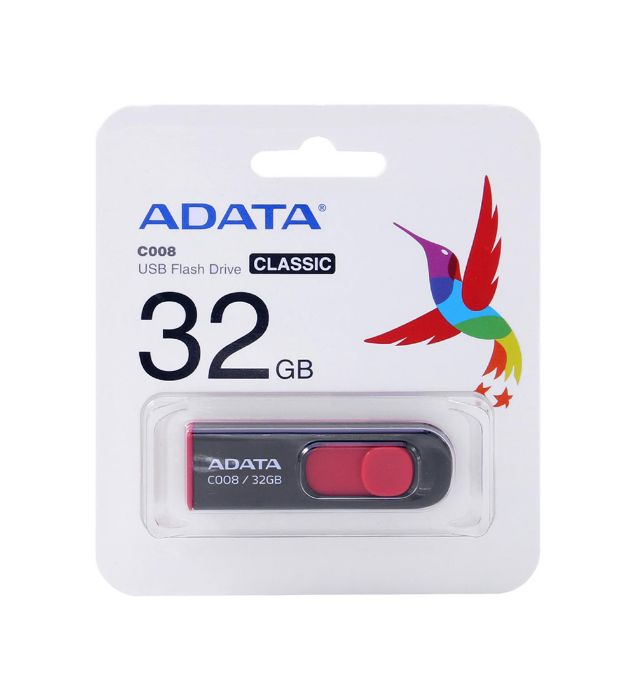 تصویر  فلش مموری ای دیتا 32 گیگابایت مدل C008 CLASSIC USB 2.0 (مشکی قرمز)