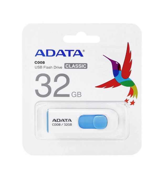 تصویر  فلش مموری ای دیتا 32 گیگابایت مدل C008 CLASSIC USB 2.0 (سفید آبی)