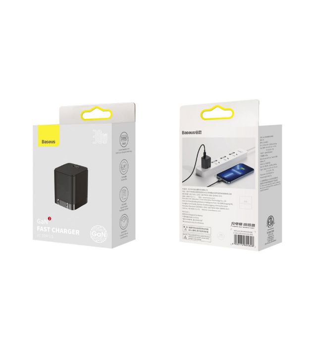 تصویر  شارژر دیواری باسئوس 30 وات مدل GaN3 CCGN010101