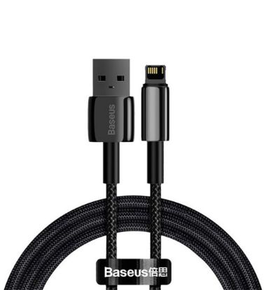 تصویر  کابل 1 متری شارژ USB به Lightning باسئوس مدل Tungsten Gold Fast Charging CALWJ-01