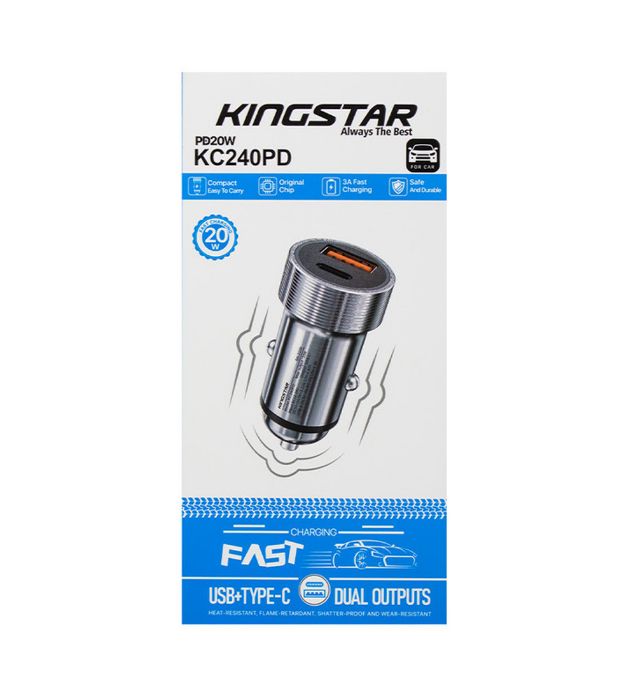 تصویر  شارژر فندکی کینگ استار مدل KC240PD توان 20 وات