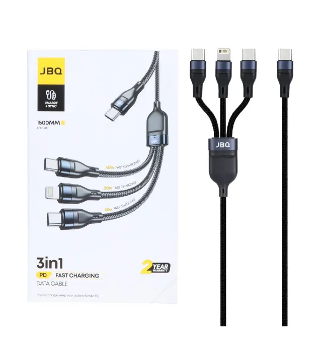 تصویر  کابل شارژ 1.5 متری فست و PD سه کاره جی بی کیو مدل CA-537