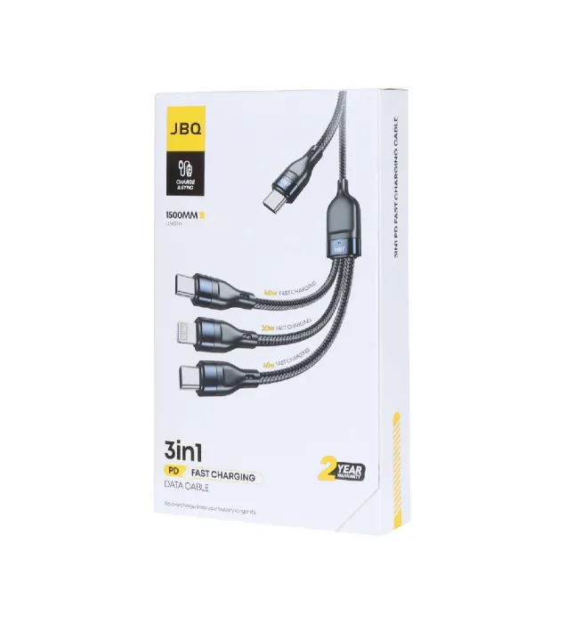 تصویر  کابل شارژ 1.5 متری فست و PD سه کاره جی بی کیو مدل CA-537