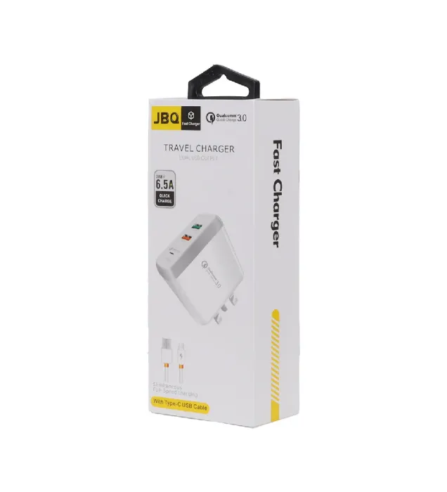 تصویر  شارژر دیواری جی بی کیو 18 وات مدل F-2USB با کابل شارژ تایپ سی (دو پورت)