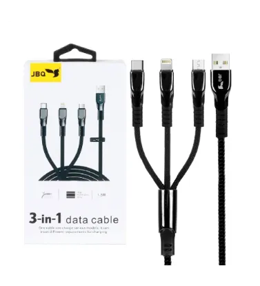 تصویر  کابل شارژ 1.5 متری فست سه کاره جی بی کیو مدل DT-U33