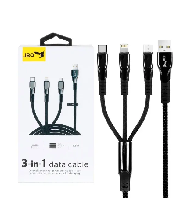 تصویر  کابل شارژ 1.5 متری فست سه کاره جی بی کیو مدل DT-U33