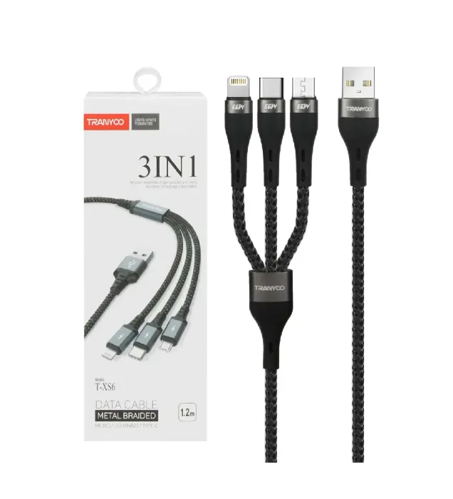 تصویر  کابل شارژ فست 1.2 متری ترانیو مدل T-XS6