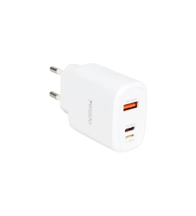 تصویر  شارژر دیواری یسیدو 30 وات مدل YC52 با کابل شارژ آیفون (سه پورت)