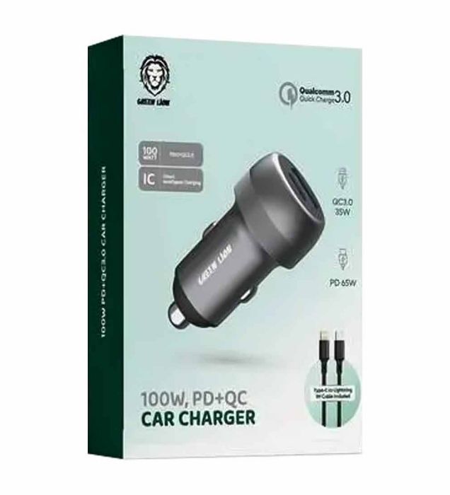 تصویر  شارژر فندکی گرین لاین مدل GN100WPDQTCGY توان 100 وات