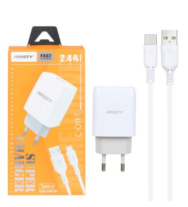 تصویر  شارژر دیواری انتسی 12 وات مدل C-011-T با کابل شارژ تایپ سی