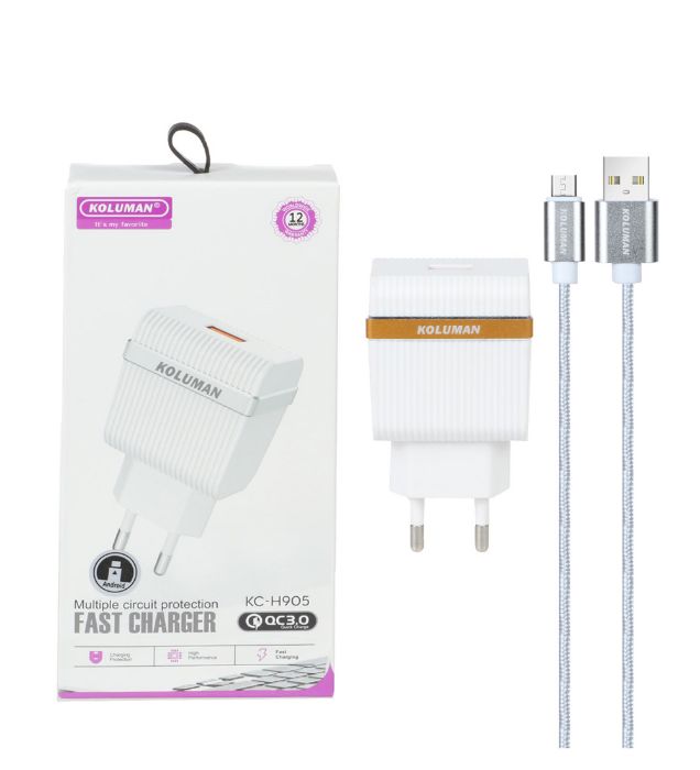 تصویر  شارژر دیواری کلومن مدل KC-H905 با کابل شارژ اندروید