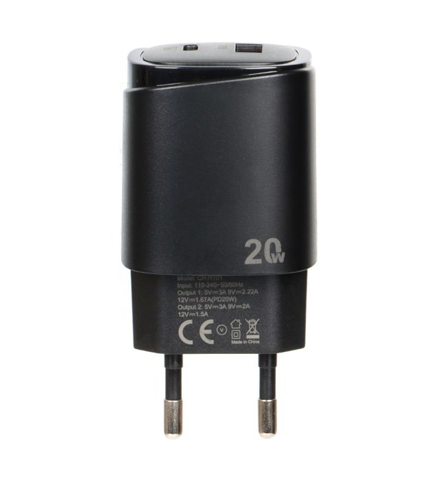 تصویر  شارژر دیواری کربی 20W فست و PD دو پورت مدل CR-R101