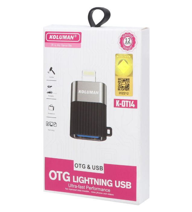 تصویر  تبدیل USB OTG Lightning کلومن مدل K-OT14