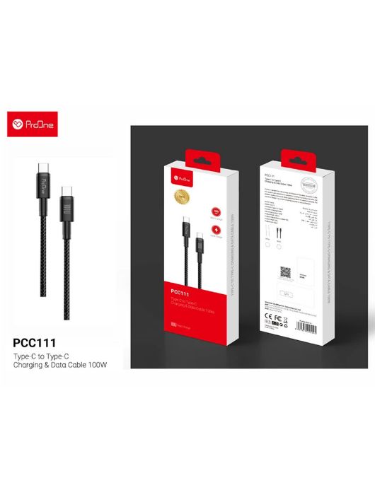 تصویر  کابل تبدیل USB-C به USB-C پرووان مدل PCC111 100W PD