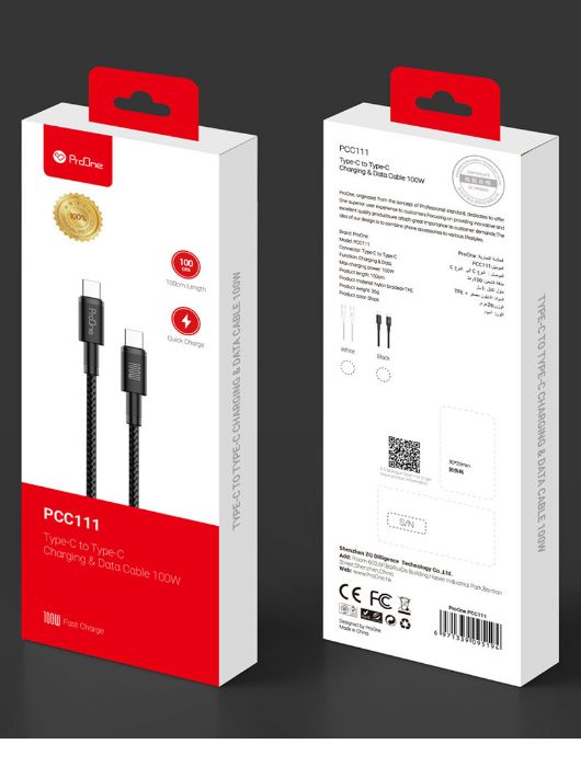 تصویر  کابل تبدیل USB-C به USB-C پرووان مدل PCC111 100W PD