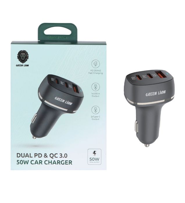 تصویر  شارژر فندکی گرین لاین مدل GN2PD1QCCCBK توان 50 وات