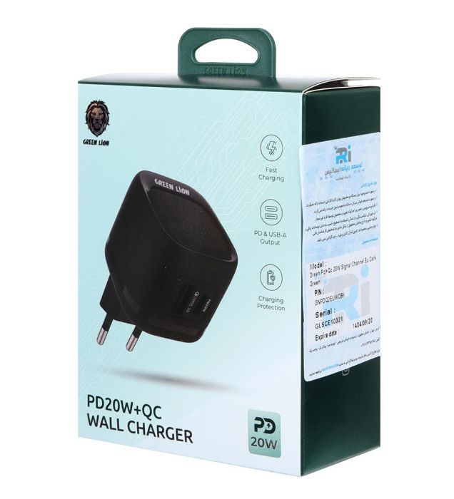 تصویر  شارژر دیواری فست دو پورت 20 وات گرین لاین مدل GNPDQ2EUWCBK