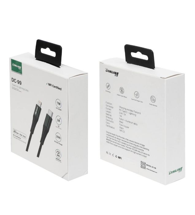 تصویر  کابل شارژ فست تایپ سی به لایتنینگ دینلاین مدل DC-99