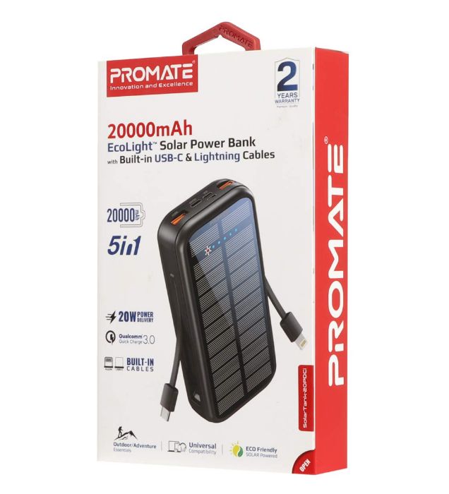 تصویر  پاوربانک خورشیدی پرومیت فست شارژ 20W مدل SolarTank-20PDCi ظرفیت 20000 میلی آمپر ساعت