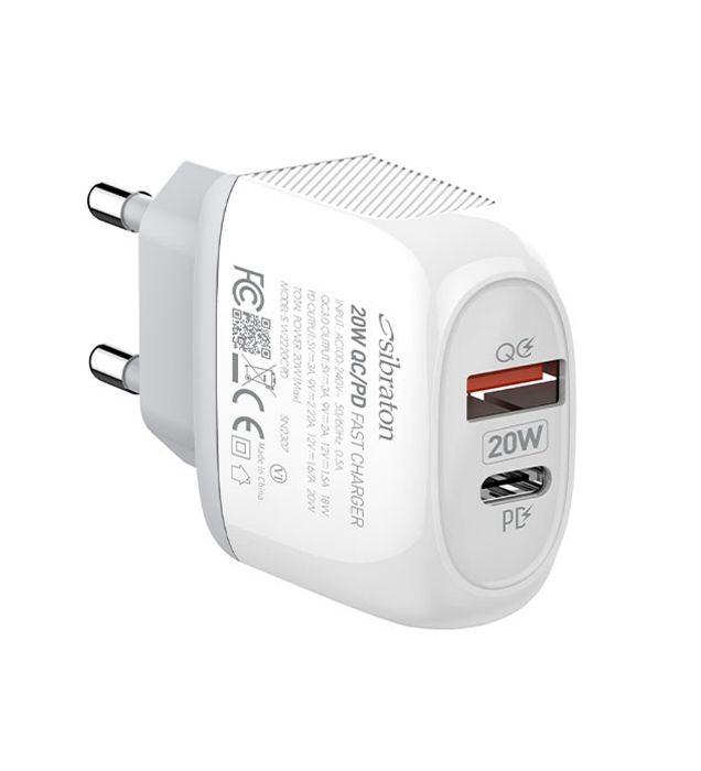 تصویر  شارژر دیواری سیبراتون 20 وات مدل S-W2220i-PD به همراه کابل لایتنینگ