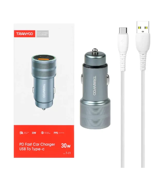 تصویر  شارژر فندکی فست و PD دو پورت ترانیو مدل T-C9 30W به همراه کابل شارژ Type-C