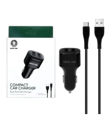 تصویر  شارژر فندکی فست دو پورت گرین لاین مدل GNCC24TYCBK 12W به همراه کابل شارژ Type-C