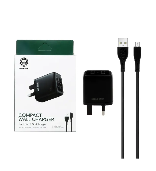 تصویر  شارژر دیواری فست دو پورت گرین لاین مدل GNC24AMCRBK 12W به همراه کابل شارژ اندروید