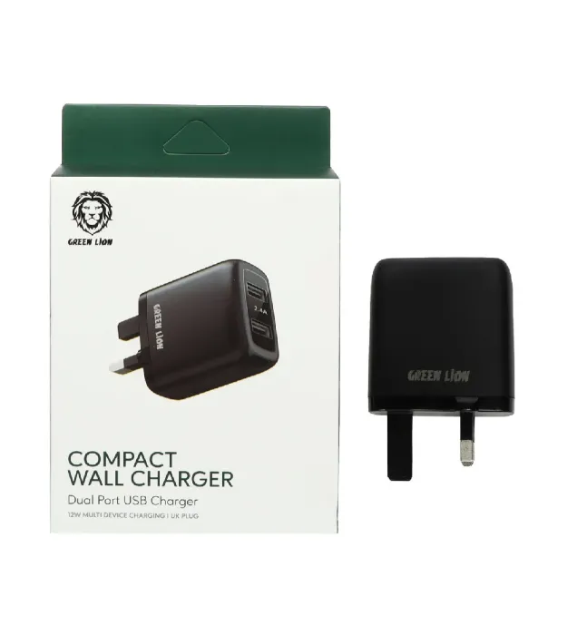 تصویر  شارژر دیواری فست دو پورت گرین لاین مدل GNC24AWCBK 12W