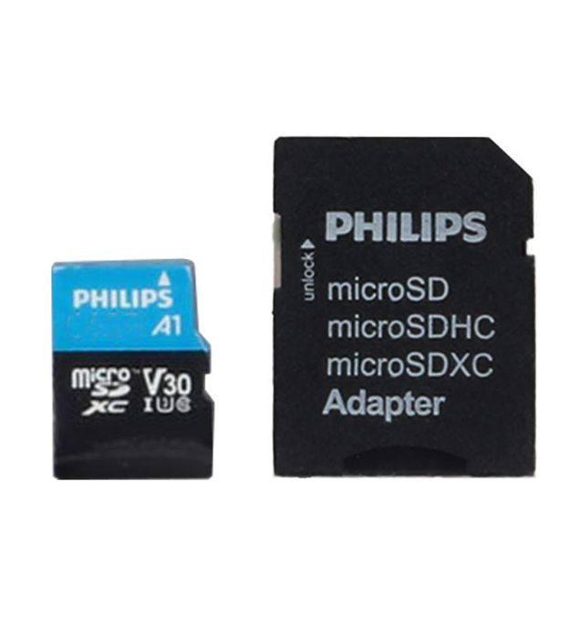 تصویر  کارت حافظه microSDHC فیلیپس مدل V30 A1 کلاس 10 استاندارد UHS-I Ultra Pro U3 سرعت 100MB/s به همراه آداپتور ظرفیت 64 گیگابایت